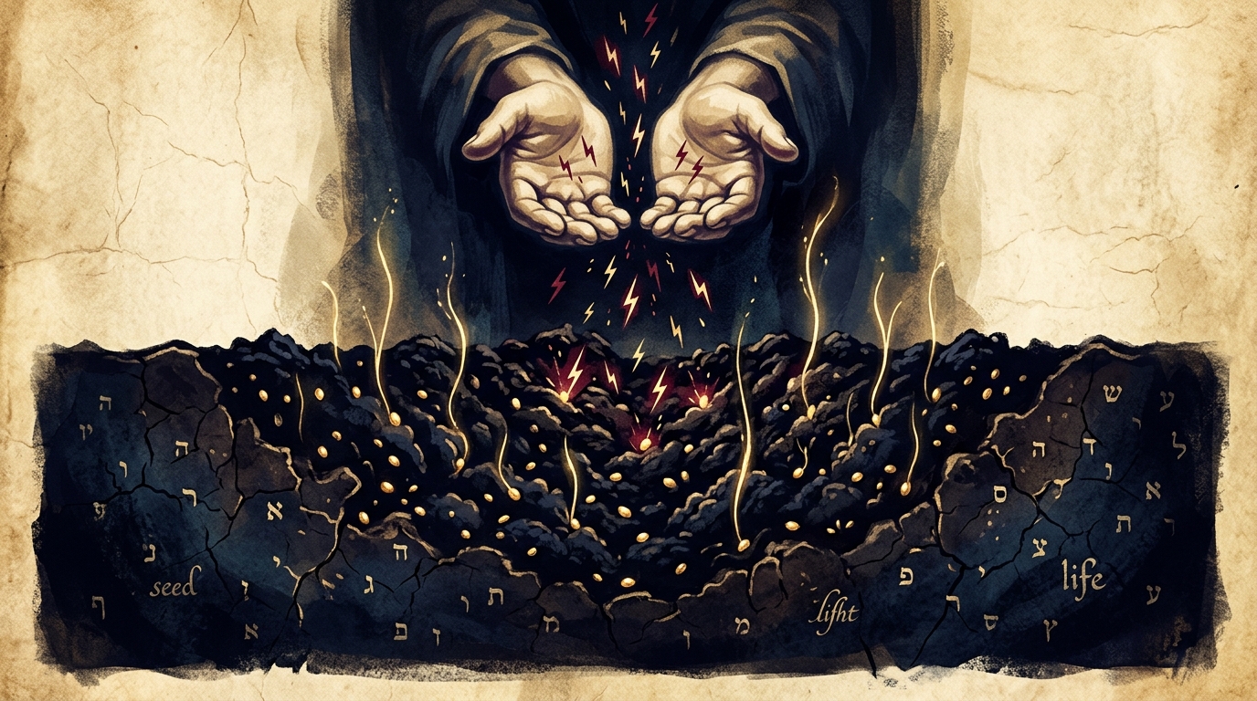 Seeds of light in dark soil, sparks from righteous hands